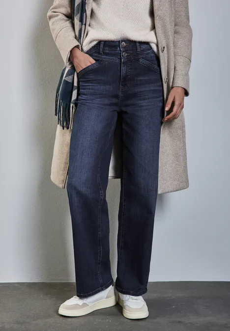 Wide Leg Jeans Dark Blue Soft wash