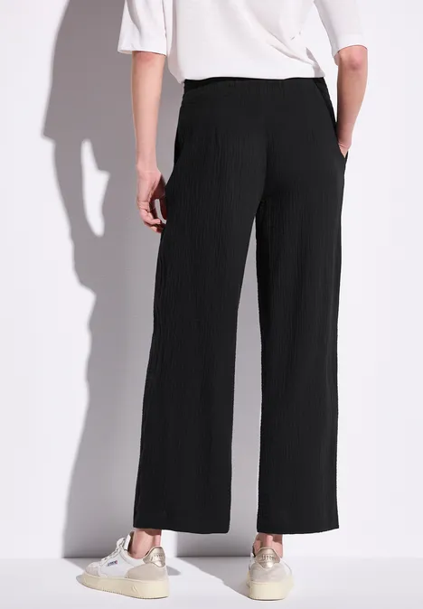 Wide Leg Musselin Hose Black
