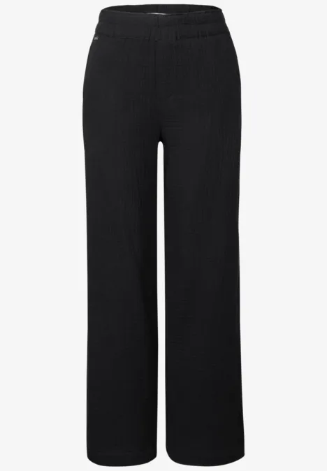 Wide Leg Musselin Hose Black