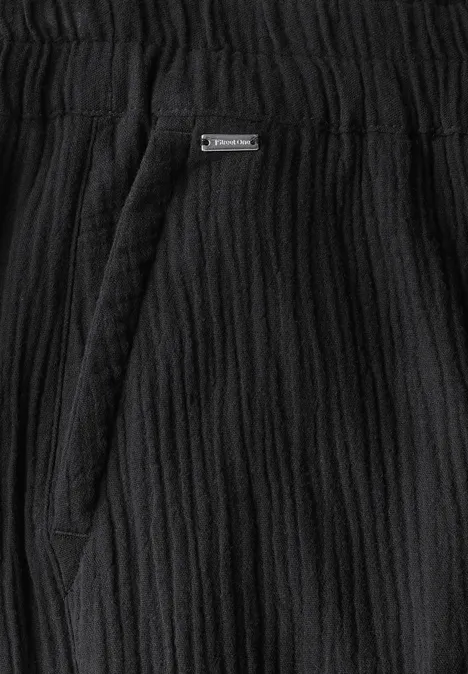 Wide Leg Musselin Hose Black