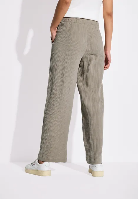 Wide Leg Musselin Hose cool ivory