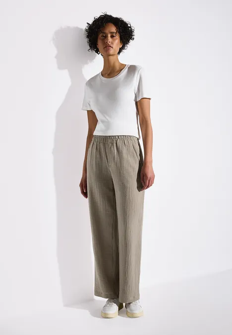 Wide Leg Musselin Hose cool ivory