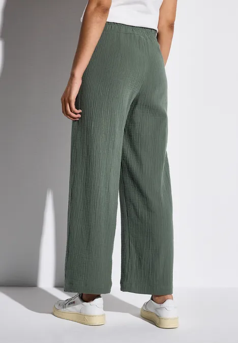 Wide Leg Musselin Hose muse green