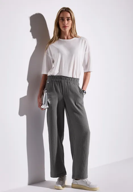 Wide Leg Musselin Hose overcast grey