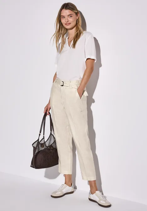 Leinen-Chino mit Gürtel moonstone sand