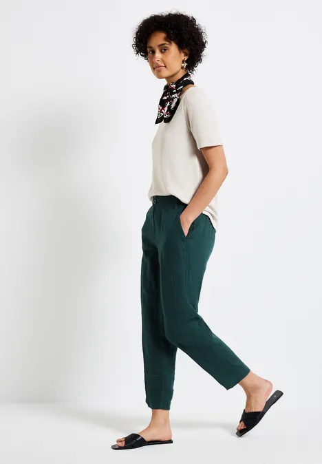 Leinen-Chino im Casual Fit dark garden green