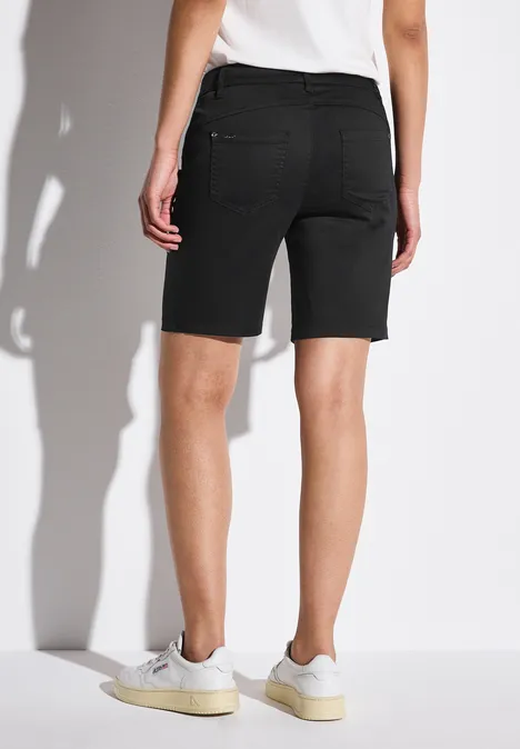 Satin Bermuda mit Zipper Black