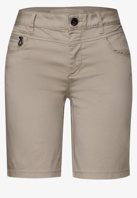 Satin Bermuda mit Zipper buff grey