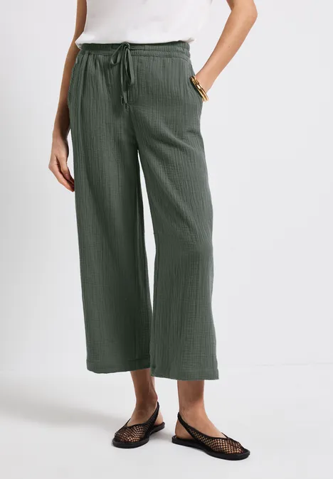 Musselin Wide Leg Hose muse green