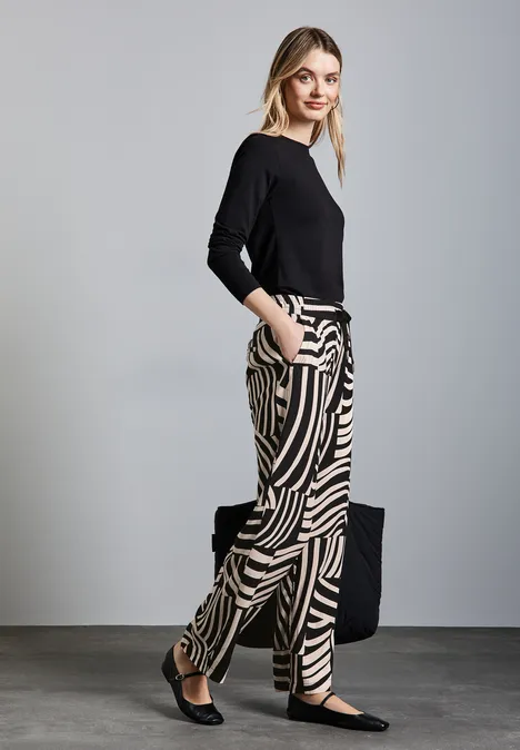 Gemusterte Wide Leg Hose Black