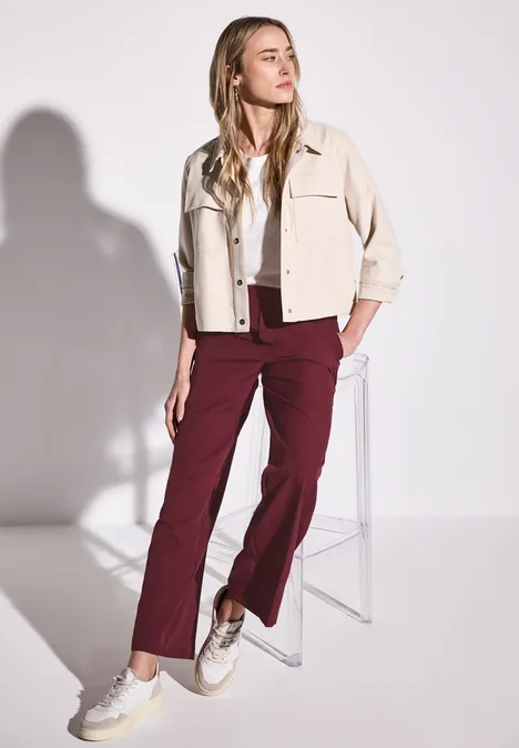 Wide Leg Twill Hose dark cherry red