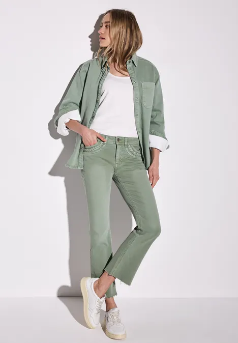 Flared Leg Jeans Dusty Green Washed