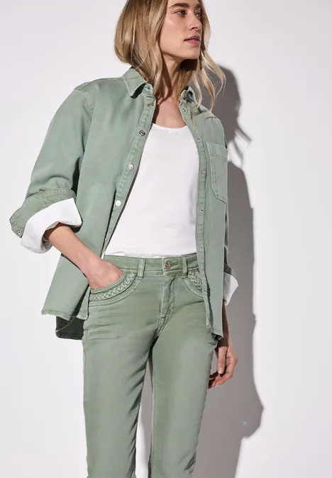 Flared Leg Jeans Dusty Green Washed
