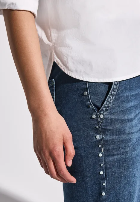 Wide Leg Jeans mit Nieten Dark Blue Wash