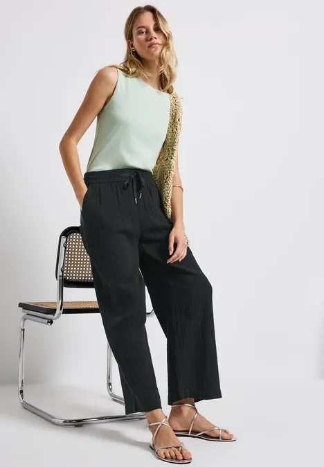 Wide Leg Musselin Hose pine grove green