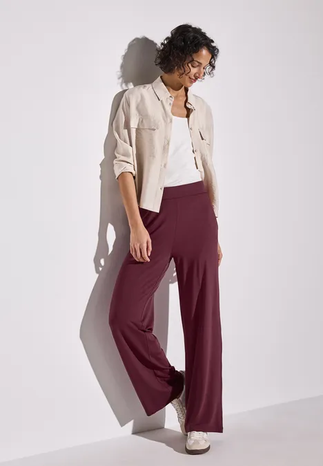 Wide Leg Jersey-Hose dark cherry red