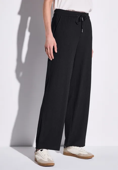 Wide Leg Hose mit Struktur Black