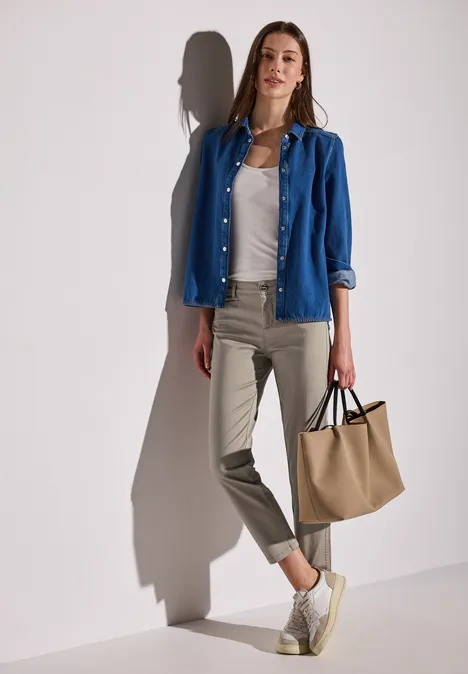 Satin-Hose im Casual Fit vintage stone
