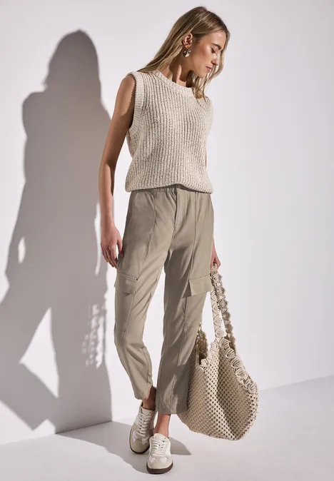 Paperbag Hose im Cargo-Look vintage stone