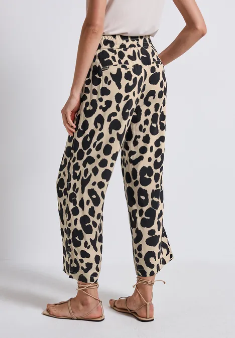 Wide Leg Hose mit Leo-Print coastal beige