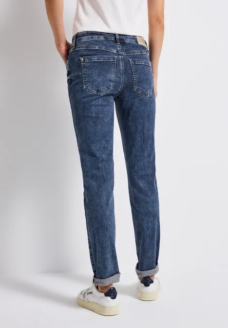 Jeans mit Destroyed Details mid blue random washed