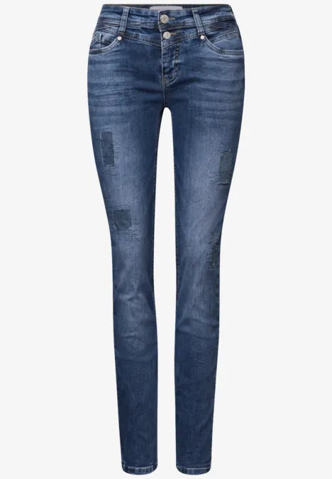 Jeans mit Destroyed Details mid blue random washed