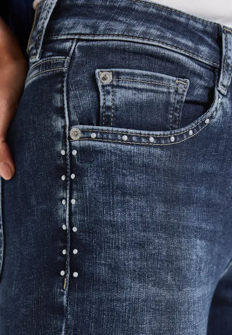Jeans mit Schlitz und Nieten Dark Blue Wash