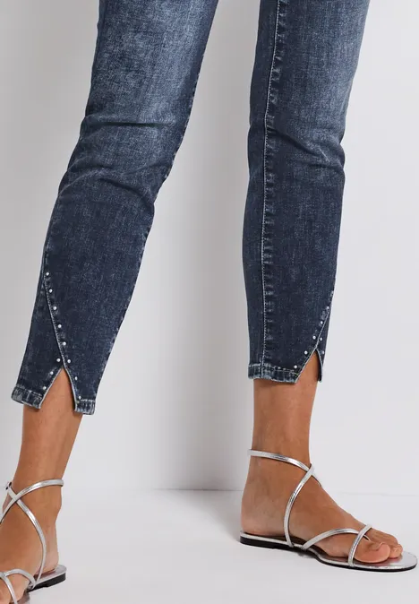Jeans mit Schlitz und Nieten Dark Blue Wash