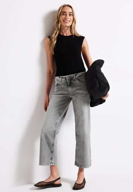 Jeans mit Schmucksteinen Light Grey Washed