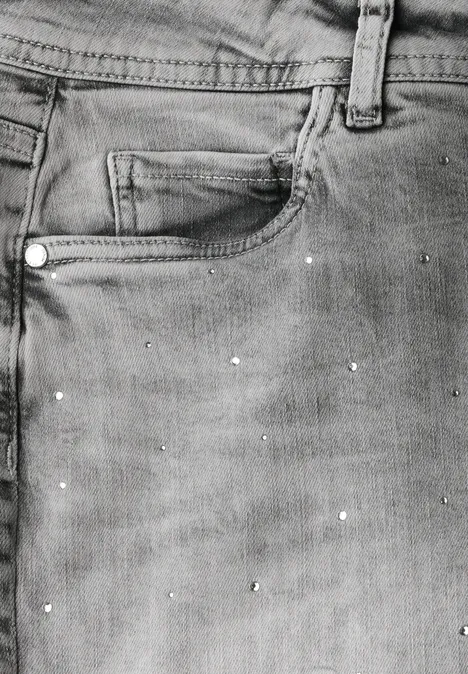 Jeans mit Schmucksteinen Light Grey Washed