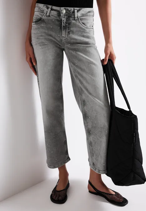 Jeans mit Schmucksteinen Light Grey Washed