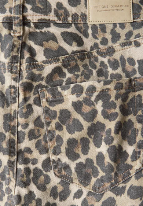 Denim Shorts mit Leo-Muster Leo Print Washed