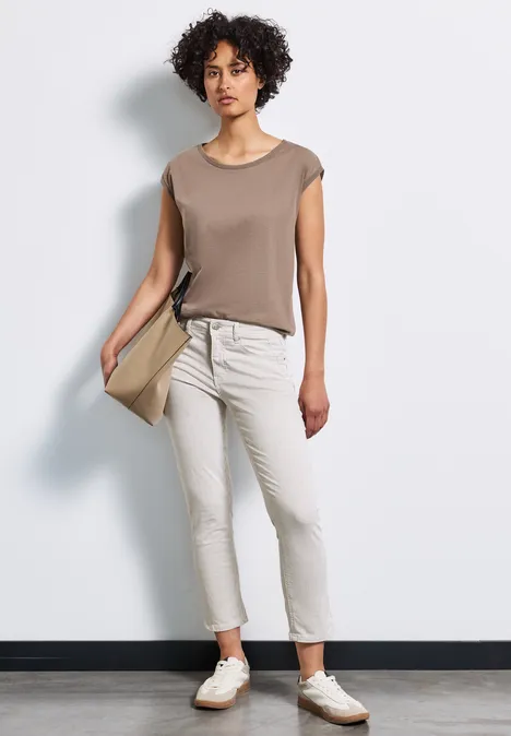 Gestreifte 7/8 Jeans Beige Stripe Washed