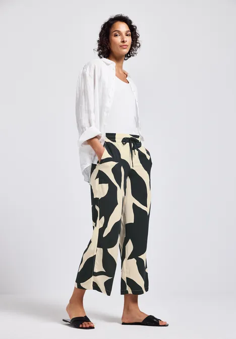 Gemusterte Wide Leg Hose whale tail grey