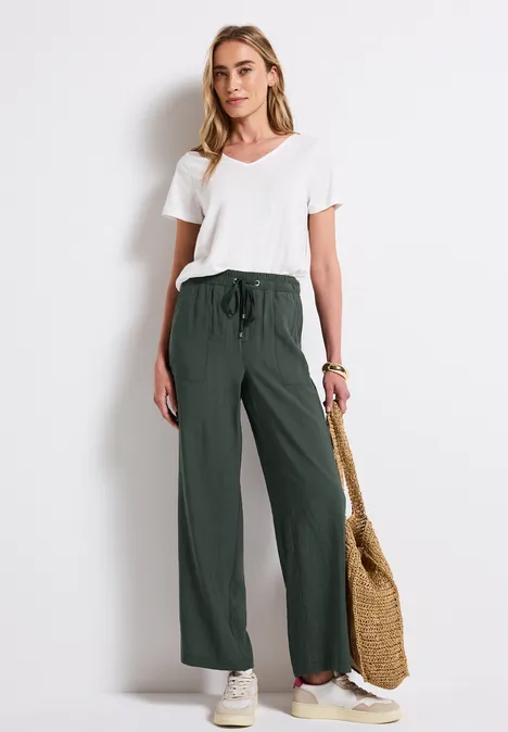 Wide Leg Strukturhose mid green