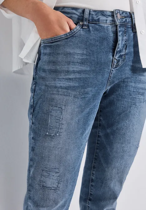 Boyfriend Jeans mid blue random washed