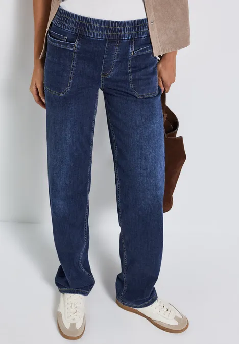 Jeans mit Elastikbund deep indigo washed