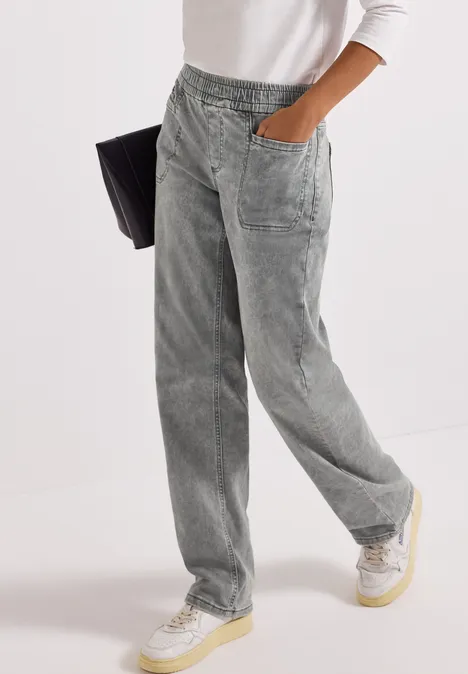 Jeans mit Elastikbund Light Grey Washed