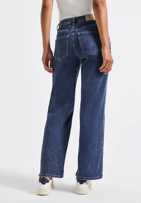 Wide Legs Jeans avec rivets Mid Blue Soft Washed
