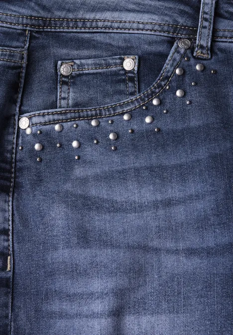 Wide Legs Jeans avec rivets Mid Blue Soft Washed