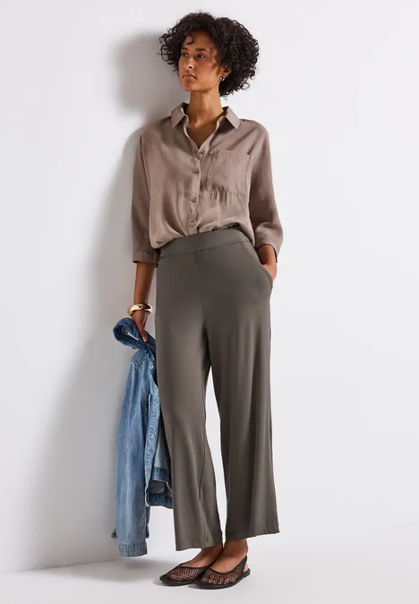 Wide Leg Jersey-Hose nomad brown
