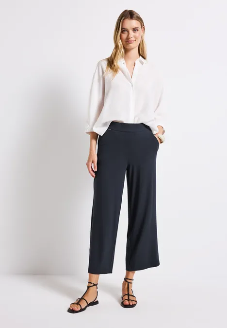 Wide Leg Jersey-Hose deepwater blue