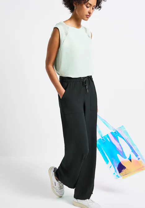 Wide Leg Crepe Hose pine grove green