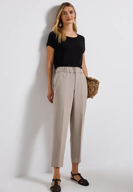 Melange-Look Paperbag Hose tumbled beige