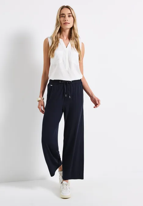 Wide Leg Hose mit Jogg Bund deep blue