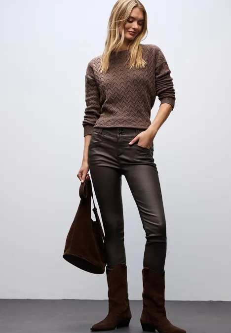 Slim Fit Coated Hose deep roast brown