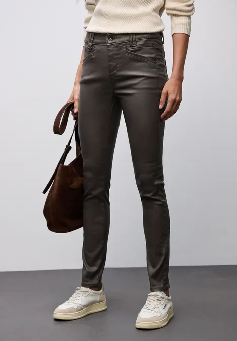 Slim Fit Coated Hose deep roast brown
