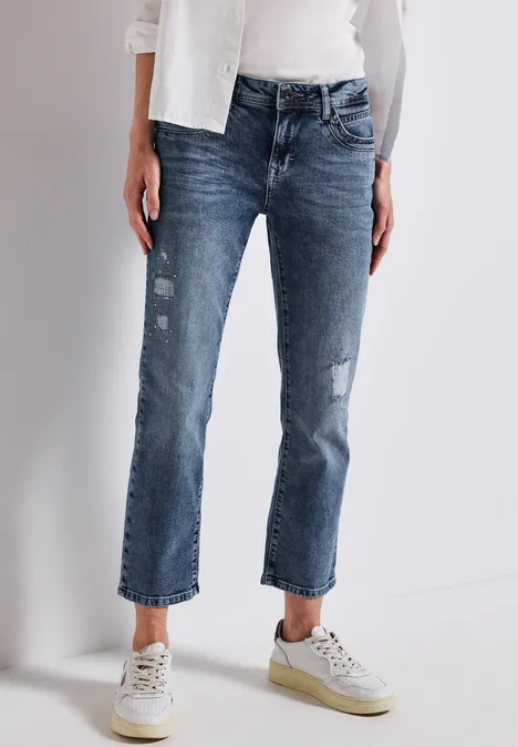 Jeans mit Destroyed-Details mid blue authentic wash