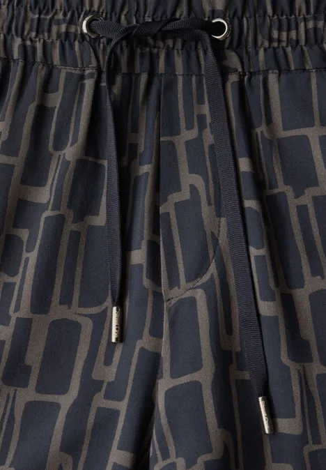 Gemusterte 7/8 Wide Leg Hose deepwater blue