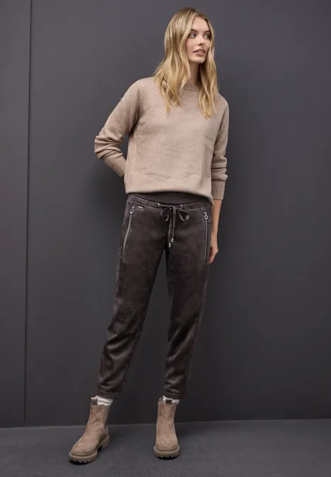 Loose Fit Velours Hose deep roast brown
